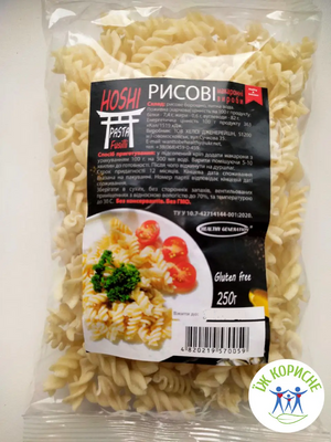 Макароны Pasta Fusilli Hoshi рисовые без глютена 250 г ТМ Healthy Generation 0265 фото