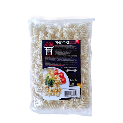 Макароны Pasta Fusilli Hoshi рисовые без глютена 250 г ТМ Healthy Generation 0265 фото