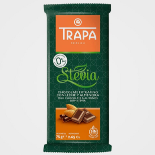 Шоколад молочный с миндалем STEVIA 75 г ТМ TRAPA 1064 фото